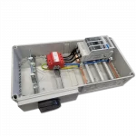 AC Connection Box (Technical Aspects) 17 AC Surge Box with SPD DEHN 941 405 Type T1 & T2. In busbar enclosure MI6457. 2 x cable glands for 5 x 95mm cable M63. 2xM25 glands for PE. Busbars for TN-S with 10 connection terminals for up to 120mm. Ventilation flange. NH disconnector 3 x 160 A. Contact protection on busbars of L1,2,3. Wall bracket Z profile Mi MS 2.